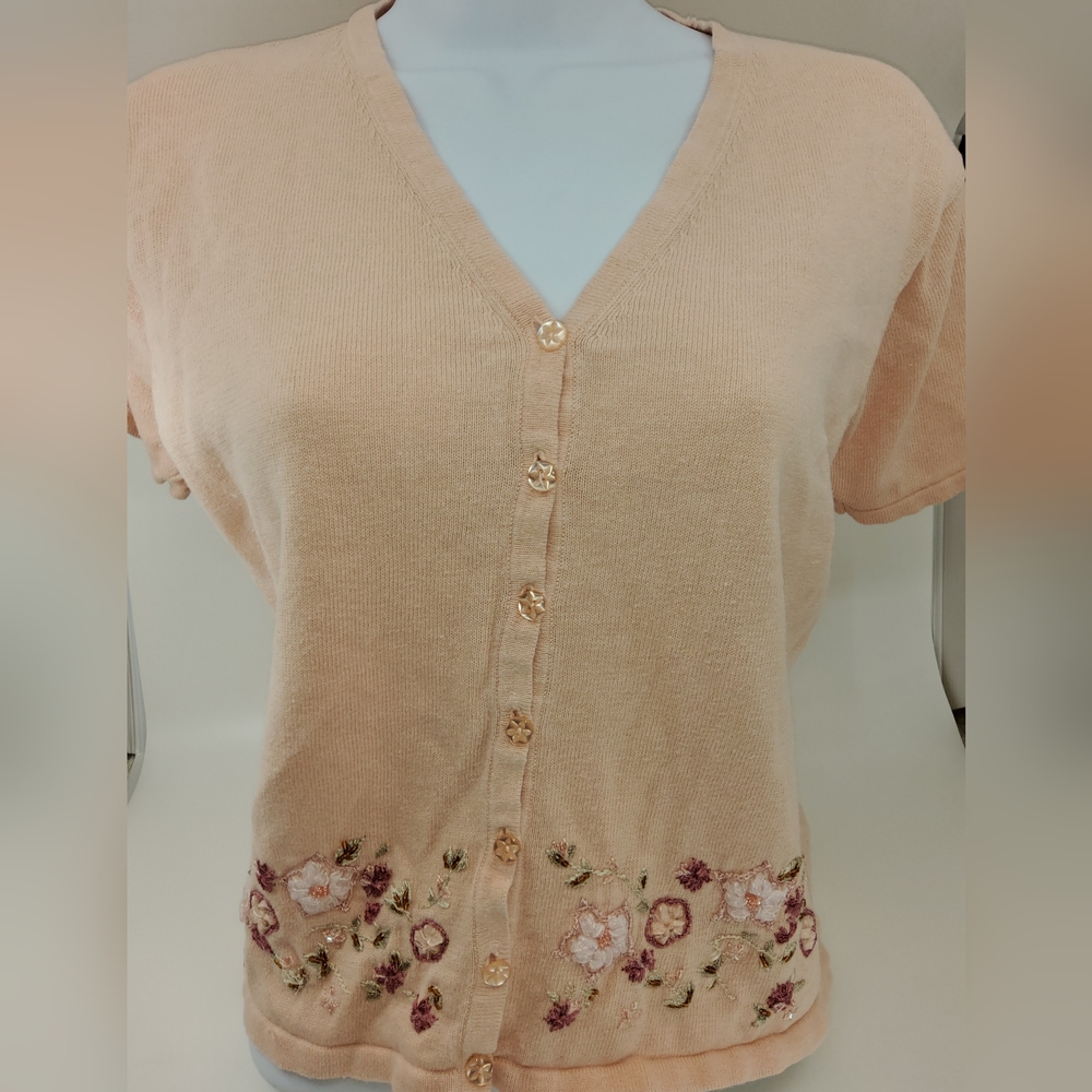 Embroidered Pe Button-Down Short Sleeve Top